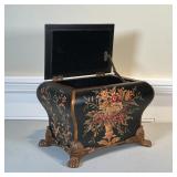BOMBE STYLE BOX | With floral bouquet decoration, hinged lid, brass finial and claw feet, "Toyo desi