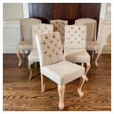 (6pc) UPHOLSTERED DINING CHAIRS | An assembled set, four with tufted backs [one with different legs]