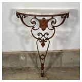 DEMI LUNE SIDE TABLE | Wrought iron frame with a marble top; h. 35 x w. 24 x d. 12 in. (approx.) 