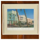 MIAMI POSTER | Mark Rutkowski "Miami Beach" poster from "Watercolors" series in a white frame; 26 x 