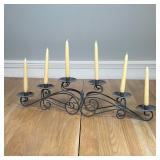 WROUGHT IRON CANDLE HOLDER | Scrollwork metal candle holder for six candlesticks; w. 31 x d. 4 x h. 