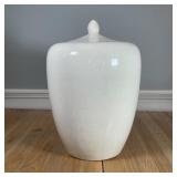 MONUMENTAL COVERED VASE | "Signature of Scandinavia" large covered off-white jar with decorative cra