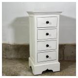 FOUR DRAWER STAND | Painted white with black hardware; h. 31 x w. 15 x d. 13 in. 
