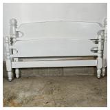 WHITE HEADBOARD & FOOTBOARD | Distressed / rustic white painted, appear to be for a queen or full be