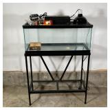 GLASS TERRARIUM on STAND | Plate glass terrarium with a mesh top on a conforming metal stand with a 