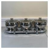 (4pc) TRIPLE BURNER BUFFET SET | From the Home Shopping Network, including 3 stainless steel pots wi