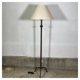 WROUGHT IRON FLOOR LAMP | Brown metal floor lamp on a tripod base; h. 56 x shade dia. 18 x base w. 1