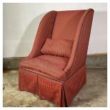 UPHOLSTERED HIGH BACK CHAIR | Upholstered with red stitched pattern fabric; h. 45 x w. 33 x d. 37 in