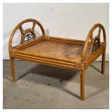 RATTAN SERVING TRAY | With oriental / shou character metal accents to handles, with a woven tray sur