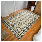 FLAT WOVEN AREA RUG | Navy blue and gold woven pattern within a key motif border; 9 ft. 1 in. x 5 ft