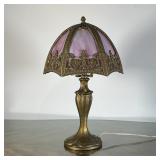 SLAG GLASS LAMP | Painted metal with a pink and milky off-white slag glass shade [untested, crack to