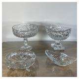 (4pc) CUT GLASS BOWLS | Including two compote / pedestal bowls, a low footed bowl, and an oval dish;