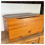 WOODEN STORAGE CHEST | Having a hinged lid; h. 15 x w. 30 x d. 14-3/4 in. [with some marks/wear, as 