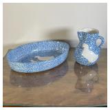 (2pc) LOS ANGELES POTTERIES | Including a large oval dish (3 x 15-3/4 x 11 in.) and matching pitcher