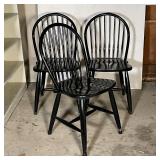 (3pc) BLACK PAINTED SIDE CHAIRS | Windsor style [some paint losses]; h. 36 x w. 17 x d. 18 in.