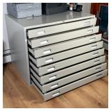 VINTAGE FILE CABINET | Hobart Cabinet Co., Ohio label, with 8 flat file drawers, each with two handl