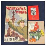 (3pc) WWII & SOVIET POSTERS | Including a red poster with image of a woman waving a flag, reading...