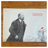 VINTAGE LENIN POSTER | Showing Lenin with a red handkerchief in his pocket before a cityscape busy..