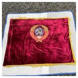 USSR LENIN FLAG | Soviet Union era flag of heavy red crushed velvet with gold tassels, with embroide