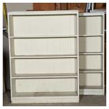 PAIR WHITE BOOKSHELVES | White painted open book shelves; h. 48 x w. 36 x d. 9-1/2 in. 
