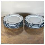(15pc) SET DANSK PLATES | Dansk Flora dinner plates with cobalt blue rims and decoration; dia. 11 in