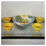 (5pc) BRIGHT BOWLS | Including a set of 4 yellow ice cream bowls, two marked "Biscuit / Made in...