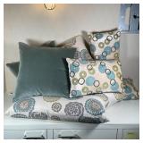 (7pc) THROW PILLOWS | From Room & Board, designed by Galbraith & Paul, including a pair of moss gree