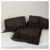 (3pc) ELVANG DENMARK BLANKETS | Made in Peru, 50% Alpaca / 50% Wool, brown throw blankets; each 56 x