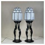 Milk glass lamp shade overhead, bases stamped "FRANKART 27"