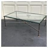 STEEL & GLASS LOW TABLE | Twisted form steel frame low or coffee table with a beveled glass top