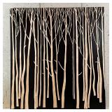 (3pc) DECORATIVE WOOD PANELS | Black-painted panels with carved tree design, one with Palecek label 