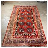 CAUCASIAN RUNNER | Wide runner rug / carpet, having a red field with ten square medallions