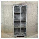 METAL BOOKCASE | Brushed metal open bookshelf, having 4 shelve behind an arched dividing accent over