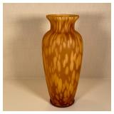 ITALIAN ART GLASS VASE | Murano-style orange art glass vase with overall speckled design, labeled...