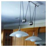 CUSTOM LIGHT FIXTURE | Brushed steel and glass hanging light fixture 