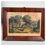 COURIER & IVES PRINT | "A New England Home" in a wood frame; 8 x 12-1/2 in., (subject); 13 x 17 in. 