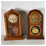 (2pc) INGRAHAM DORIC 8-DAY CLOCKS | Both with double-windows, one with gilt eglomise, the other with