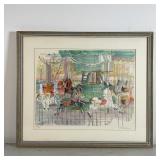 MERRY-GO-ROUND PRINT | Showing a carousel, ed. 573/700, Parisien; 18 x 21 in., framed 