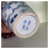 PAIR CHINESE VASES | Blue & white ceramic on stands; h 9 in. (overall) 