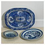 (3pc) BLUE & WHITE TRAYS | Largest 19 x 14 in. 