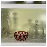 (3pc) CUT GLASS | Including a cut-to-clear bowl, a serving dish with cover, and a decanter (h. 10 in