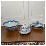 (3pc) BLUE & WHITE | Including a tureen with underplate, a lobed bowl h. 5 x dia. 10 in., and a cove