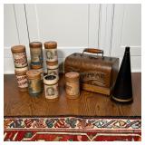 GRAPHOPHONE & MUSIC ROLLS | Graphophone (6 x 10 x 8 in.) with horn, plus 9 Edison cylinders 