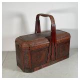 ASIAN / INDIAN BASKET | With lid and bail handle; 17 x 20 x 10 in. 