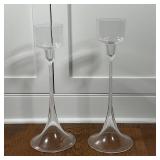 PAIR ORREFORS CANDLEHOLDERS | Blown clear glass with cylinder tops for votives or other items 