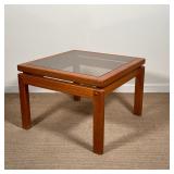 DANISH MODERN SIDE TABLE | inset smokey glass top; h. 16 x 22 x 22 in. 