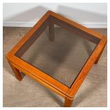 DANISH MODERN SIDE TABLE | inset smokey glass top; h. 16 x 22 x 22 in. 