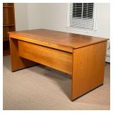 MID CENTURY STYLE DESK | having a bank of three drawers on one side and a filing cabinet drawer on t