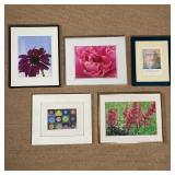 (5pc) FRAMED ARTWORK | including floral photographs, visualizations of whale sounds from "aguasonics