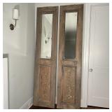 PAIR ANTIQUE CARVED DOOR MIRRORS | Originally sold by Pottery Barn; mango and mahogany wood with...